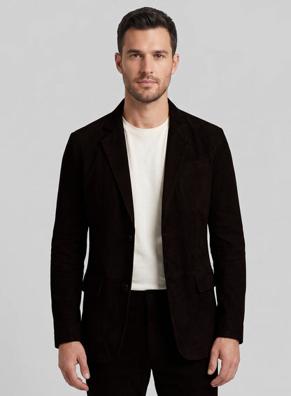 Black Coffee Suede Leather Blazer