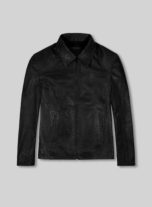 Black Ostrich Leather Hipster Jacket #2