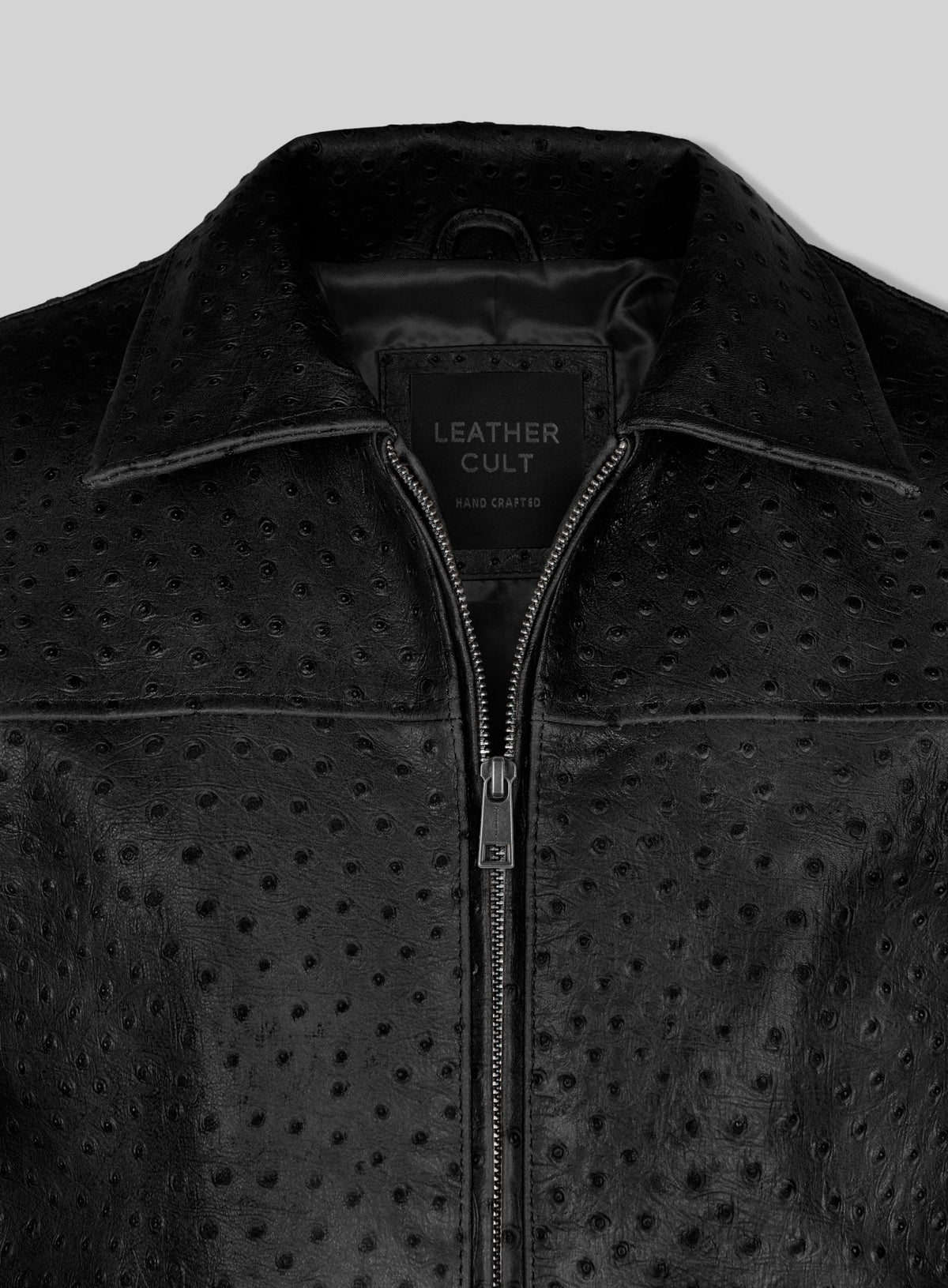 Black Ostrich Leather Hipster Jacket #2
