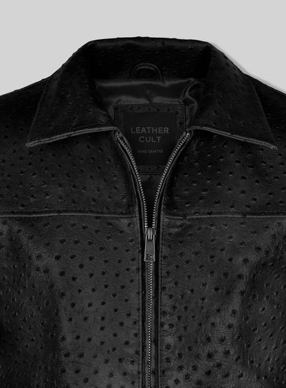 Black Ostrich Leather Hipster Jacket #2