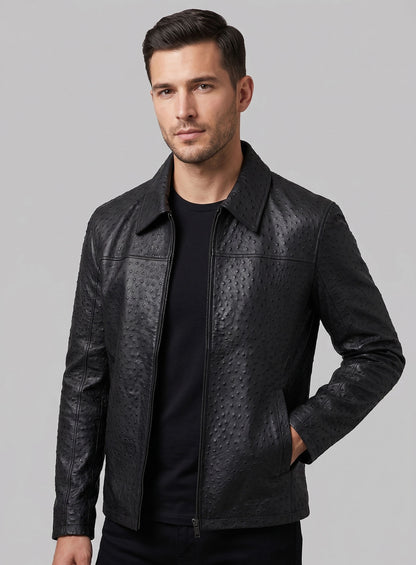 Black Ostrich Leather Hipster Jacket #2