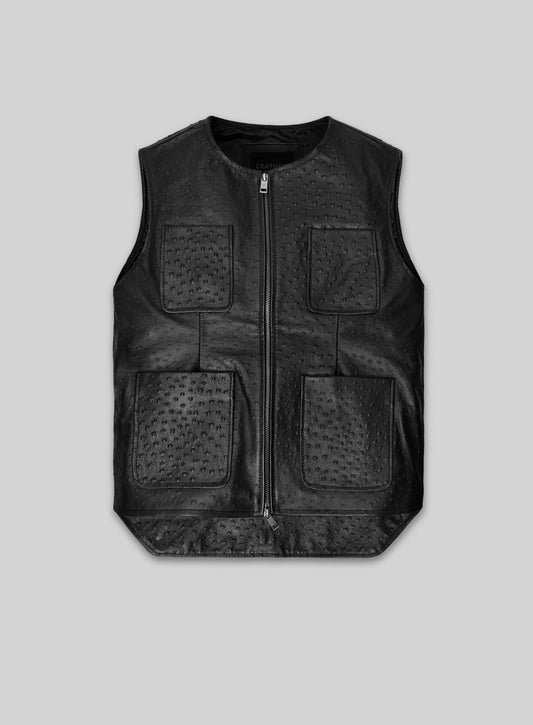 Black Ostrich Leather Vest # 335