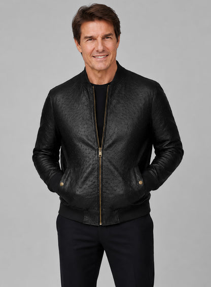 Black Ostrich Tom Cruise Leather Jacket #2