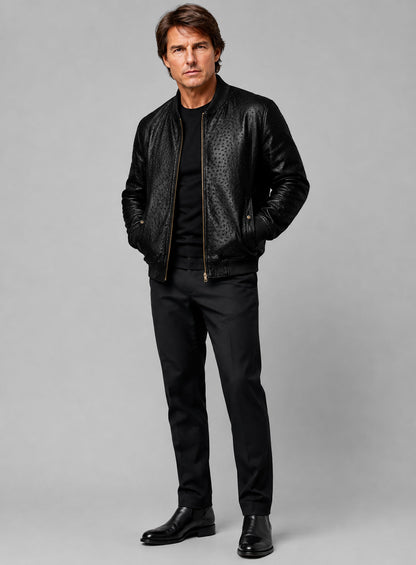 Black Ostrich Tom Cruise Leather Jacket #2