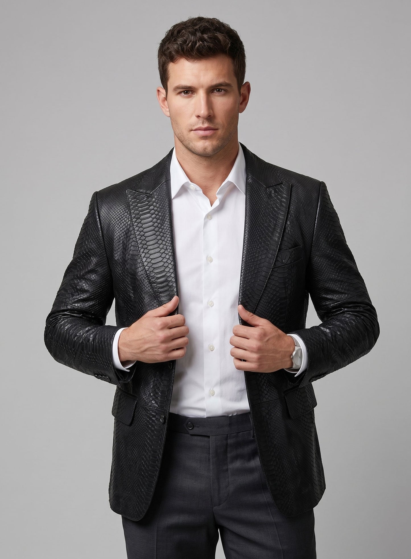Black Python Catwalk Leather Blazer # 2