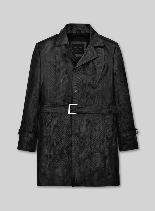 Black Python Leather Long Coat #204