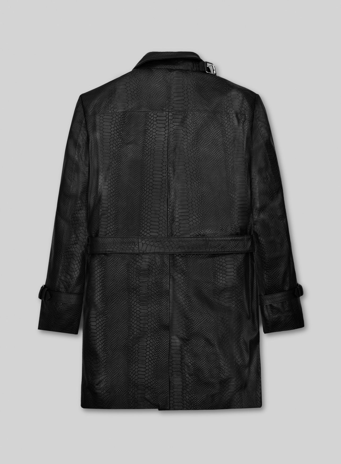 Black Python Leather Long Coat #204