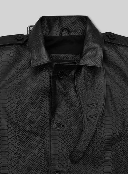 Black Python Leather Long Coat #204