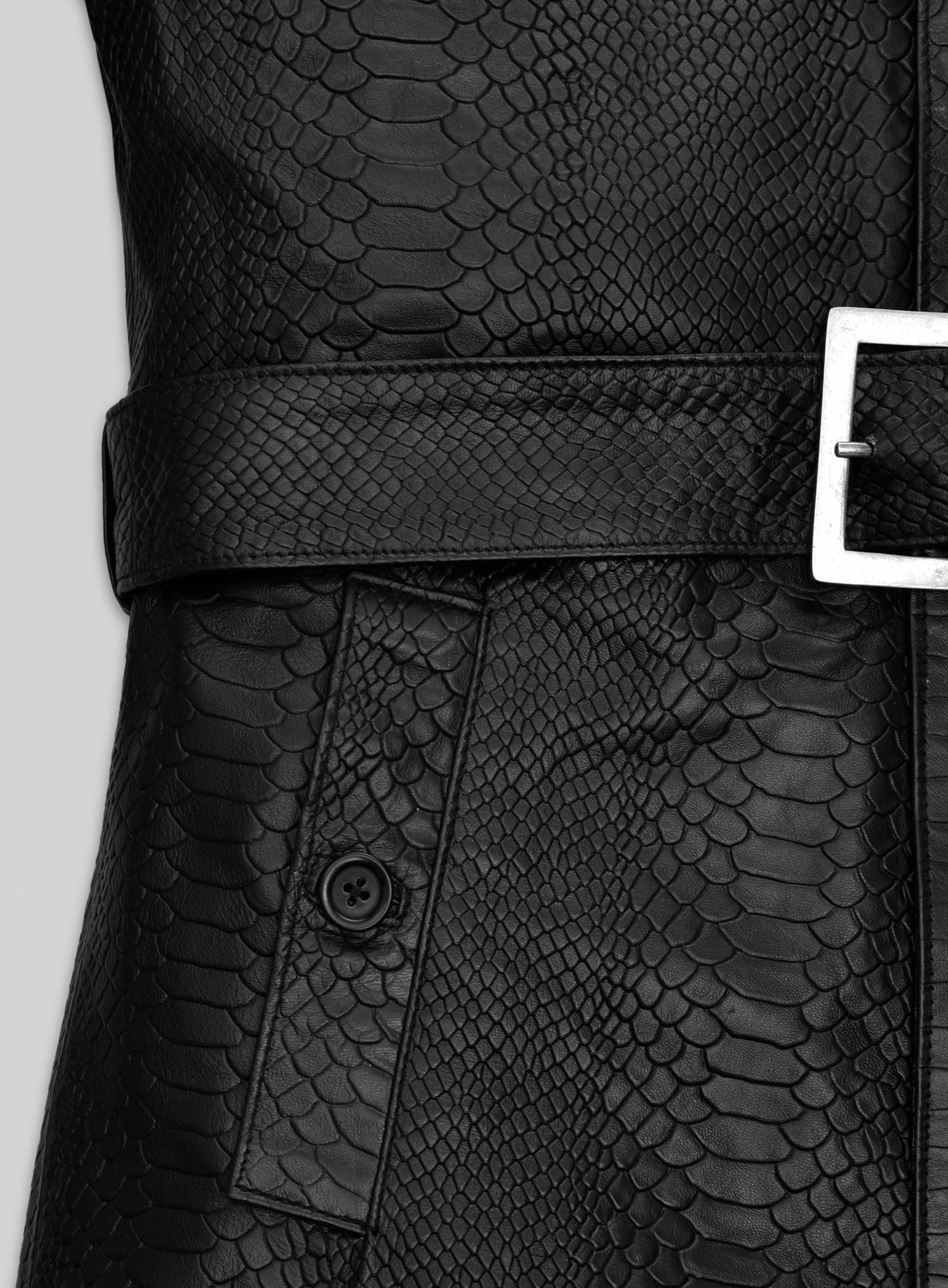 Black Python Leather Long Coat #204