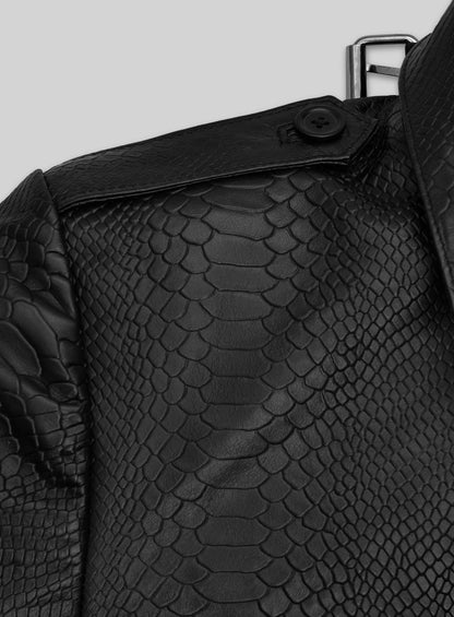 Black Python Leather Long Coat #204