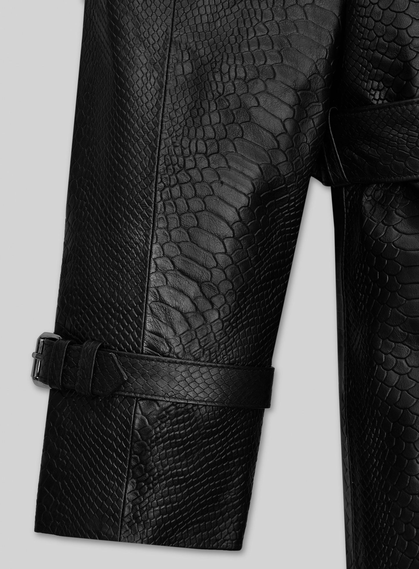 Black Python Leather Long Coat #204