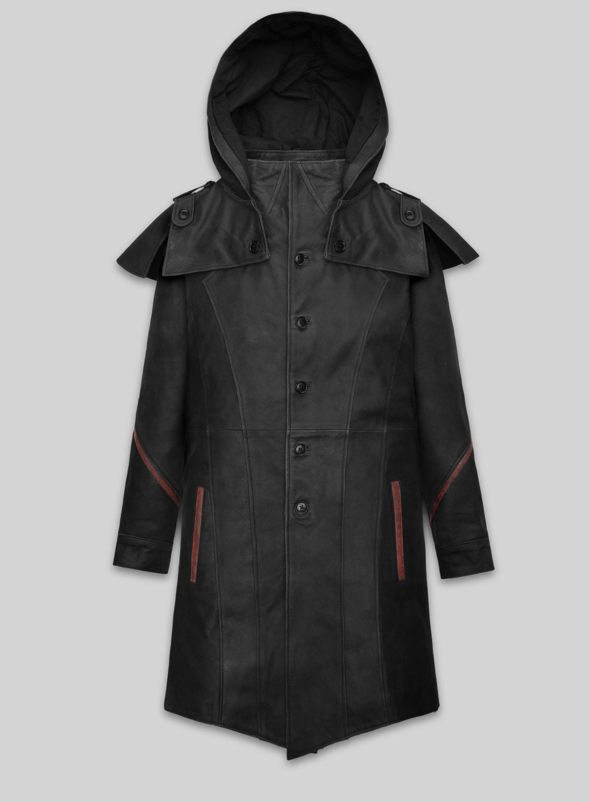 Black Sentinel Hooded Leather Long Coat