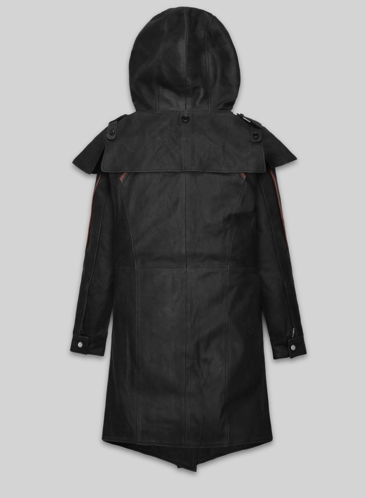 Black Sentinel Hooded Leather Long Coat