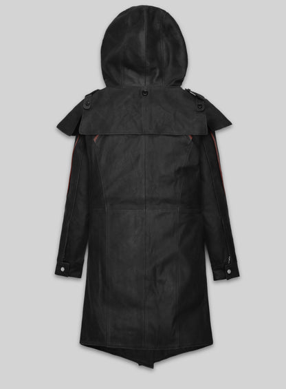 Black Sentinel Hooded Leather Long Coat