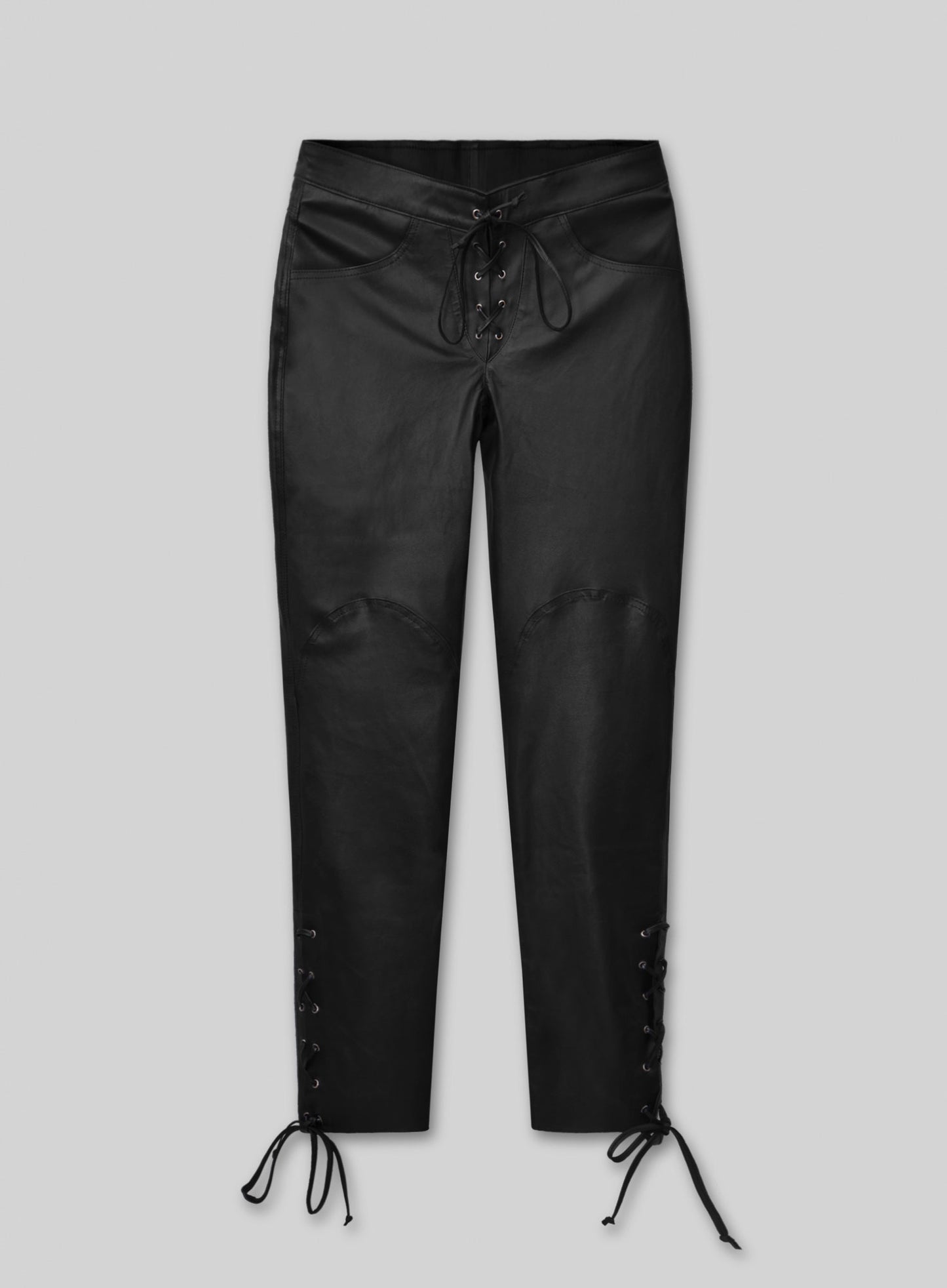 Black Stretch Cowboy Lace Up Leather Pants