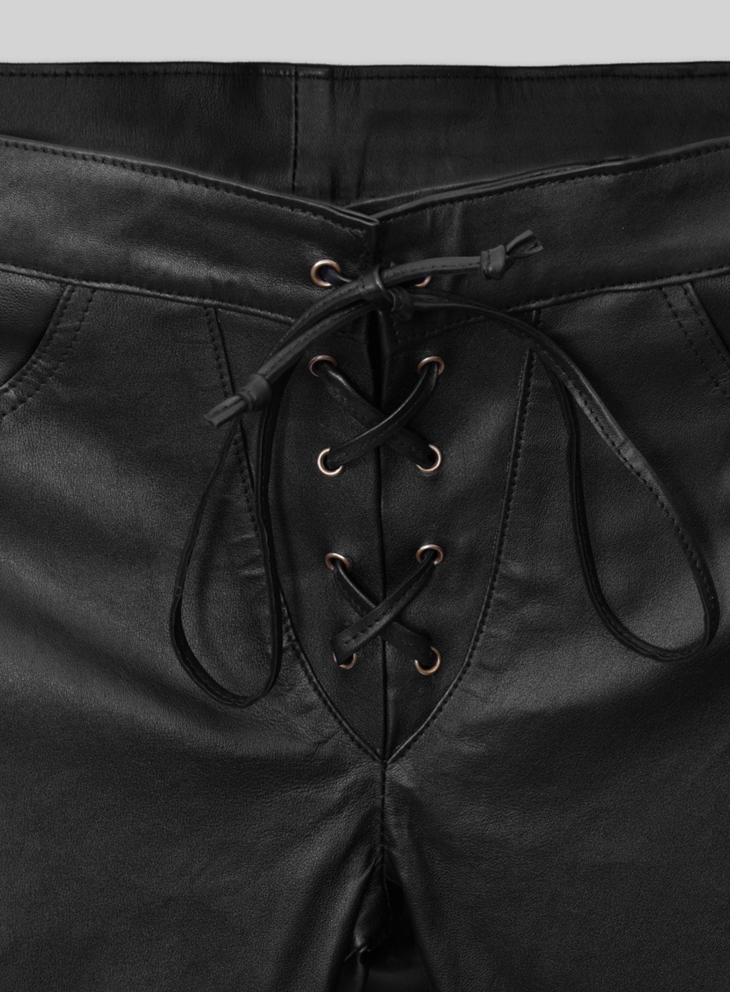 Black Stretch Cowboy Lace Up Leather Pants