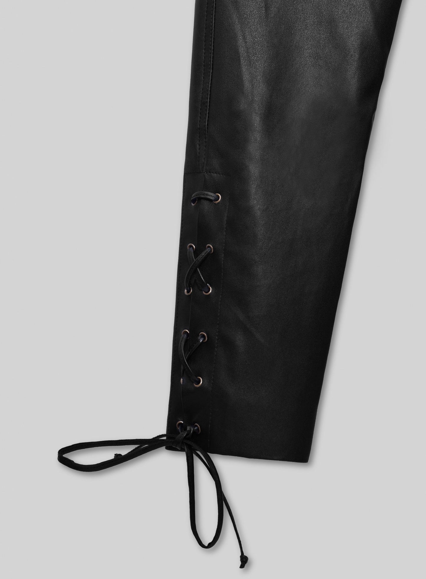 Black Stretch Cowboy Lace Up Leather Pants