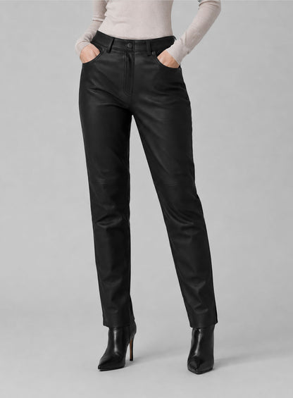 Black Stretch Leather Jeans