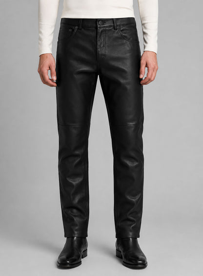 Black Stretch Leather Jeans