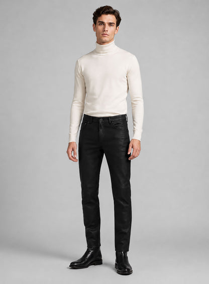 Black Stretch Leather Jeans