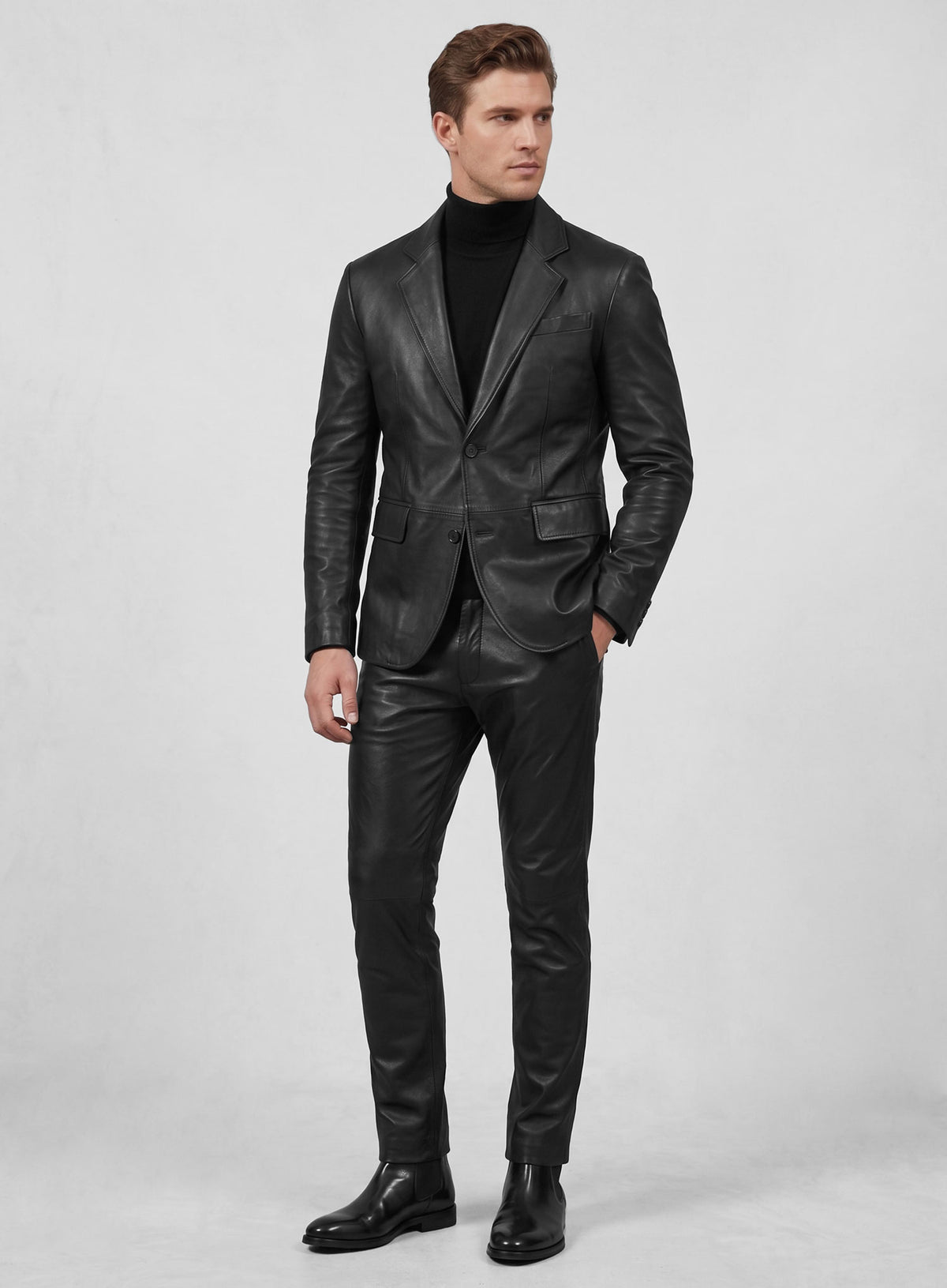 Black Stretch Leather Suit