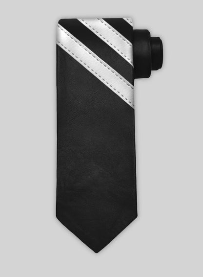 Black Triple Stripe Leather Tie