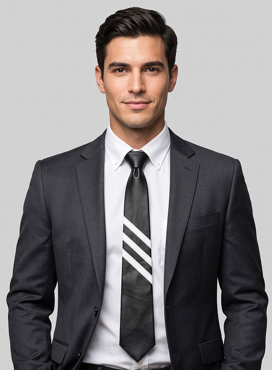 Black Triple Stripe Leather Tie