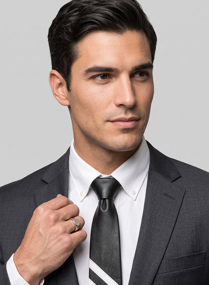 Black Triple Stripe Leather Tie