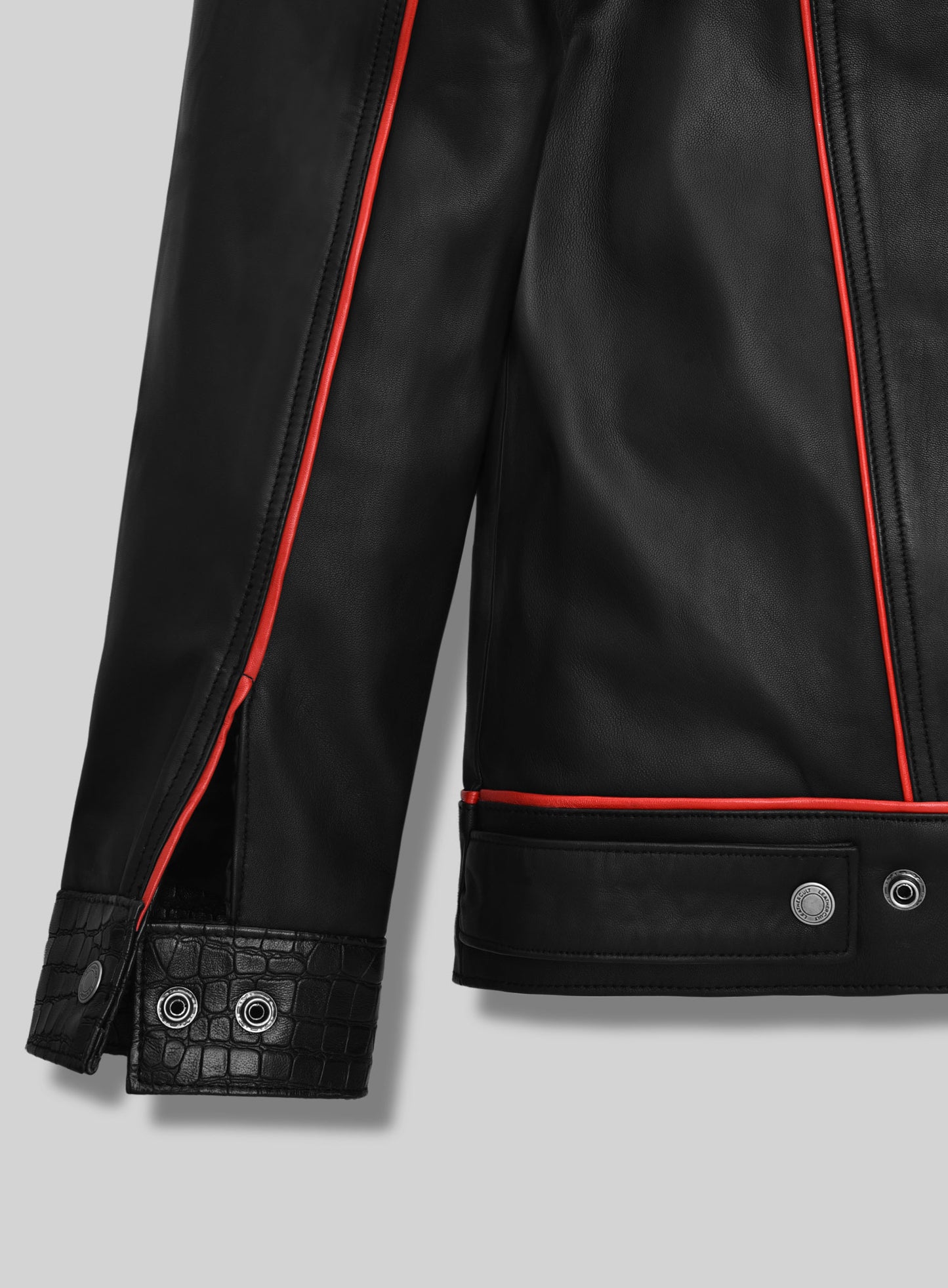 Black Venom Piped Leather Trucker Jacket