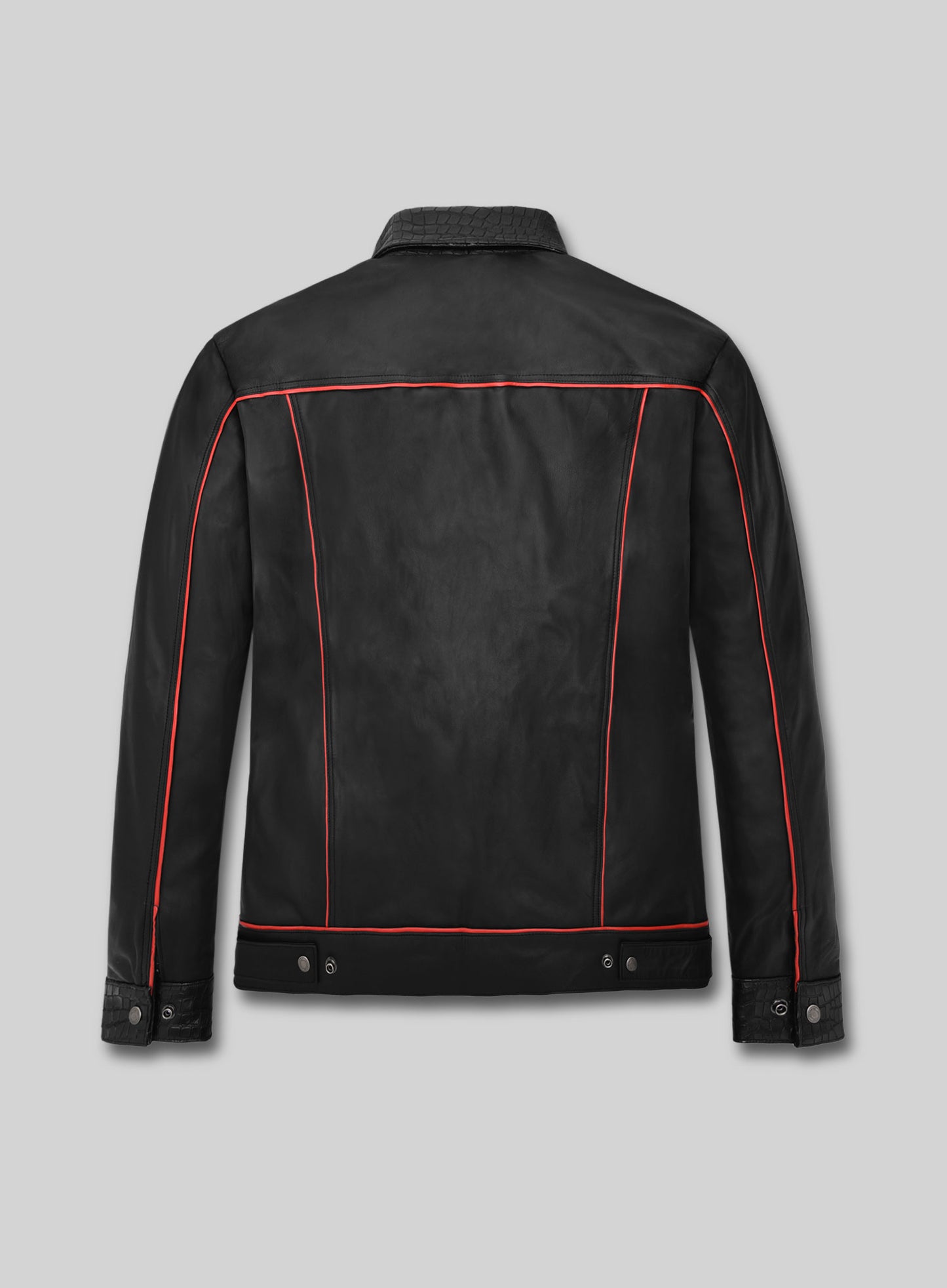 Black Venom Piped Leather Trucker Jacket