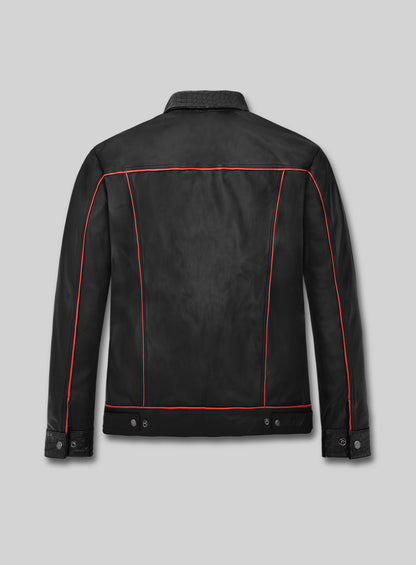 Black Venom Piped Leather Trucker Jacket