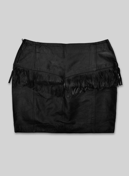 Black Fringe Leather Skirt - # 184 XL Regular