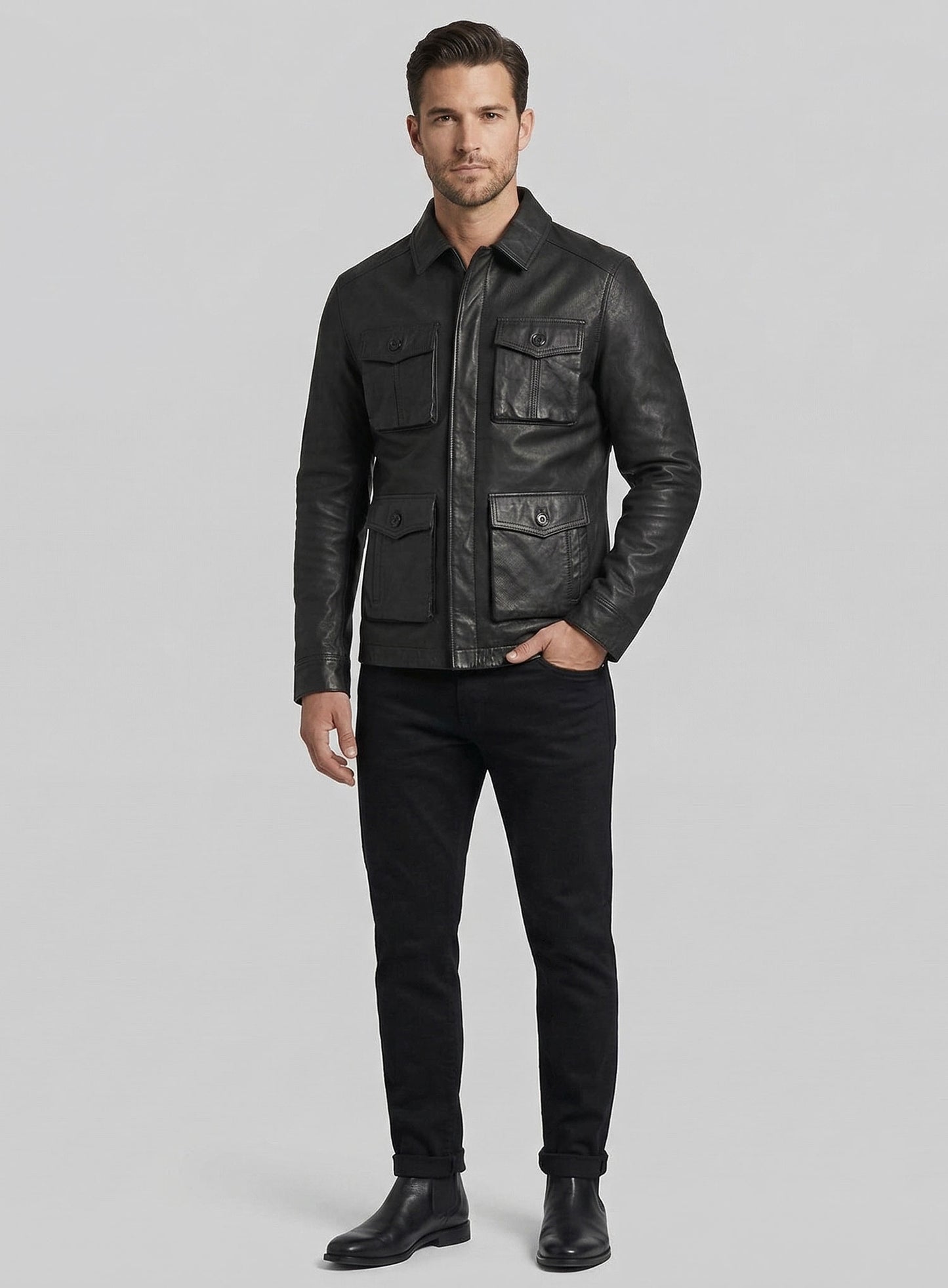 Black Jensen Ross Ackles Supernatural Season 7 Leather Jacket