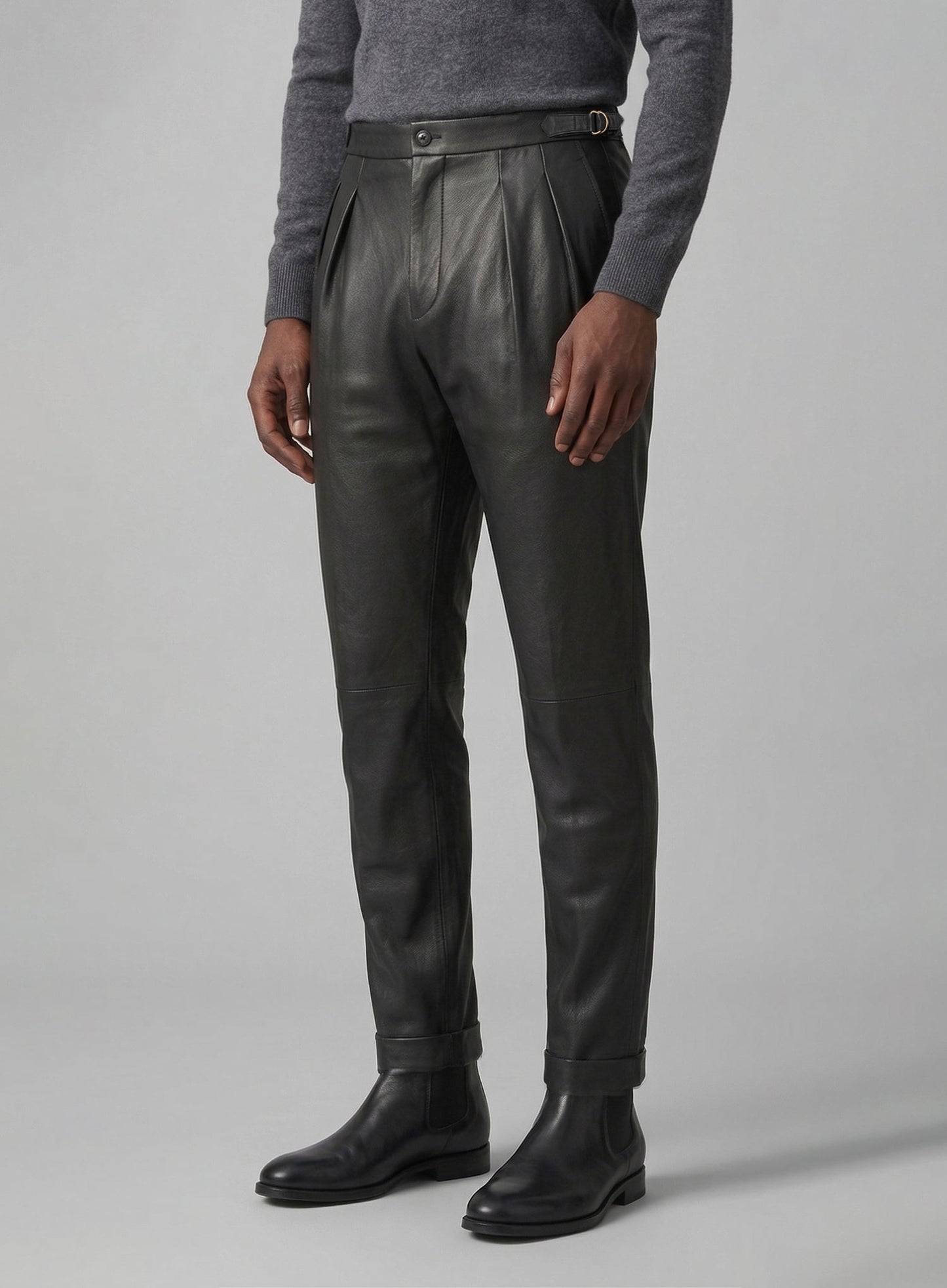 Black Leather Gurkha Pant