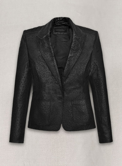 Black Ostrich Eva Mendes Ghost Rider Leather Blazer - LeatherCult