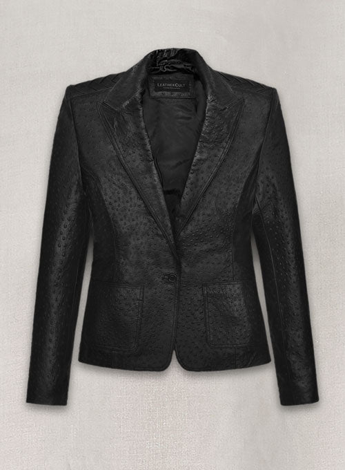 Black Ostrich Eva Mendes Ghost Rider Leather Blazer - LeatherCult