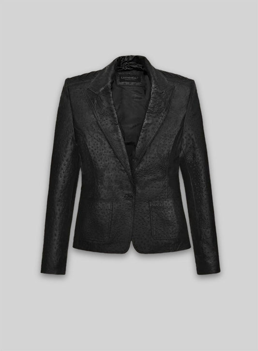 Black Ostrich Eva Mendes Ghost Rider Leather Blazer