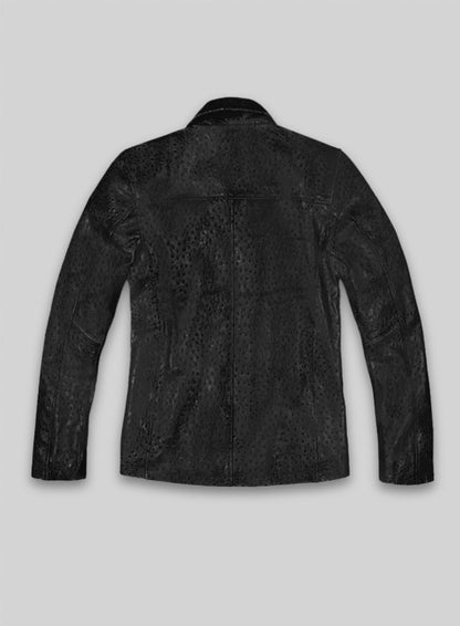 Black Ostrich Leather Hipster Jacket #2
