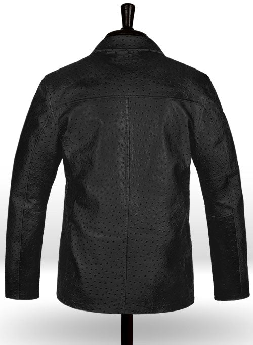Black Ostrich Leather Hipster Jacket #2 - LeatherCult