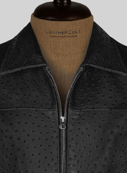 Black Ostrich Leather Hipster Jacket #2
