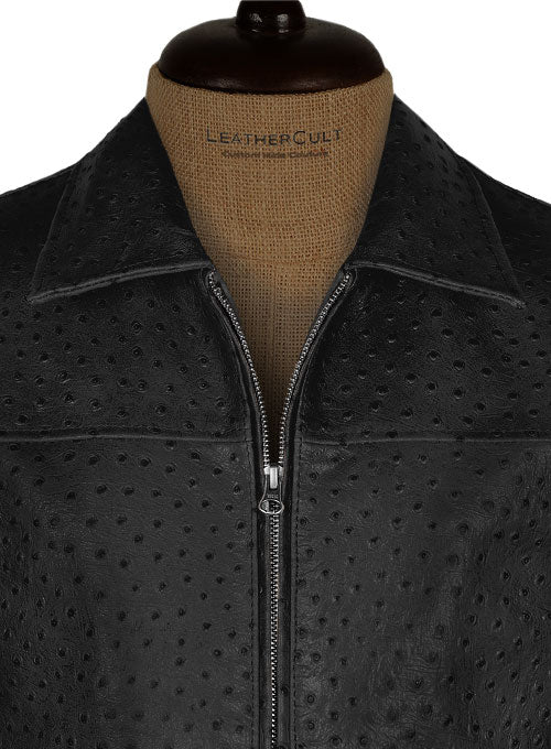 Black Ostrich Leather Hipster Jacket #2 - LeatherCult