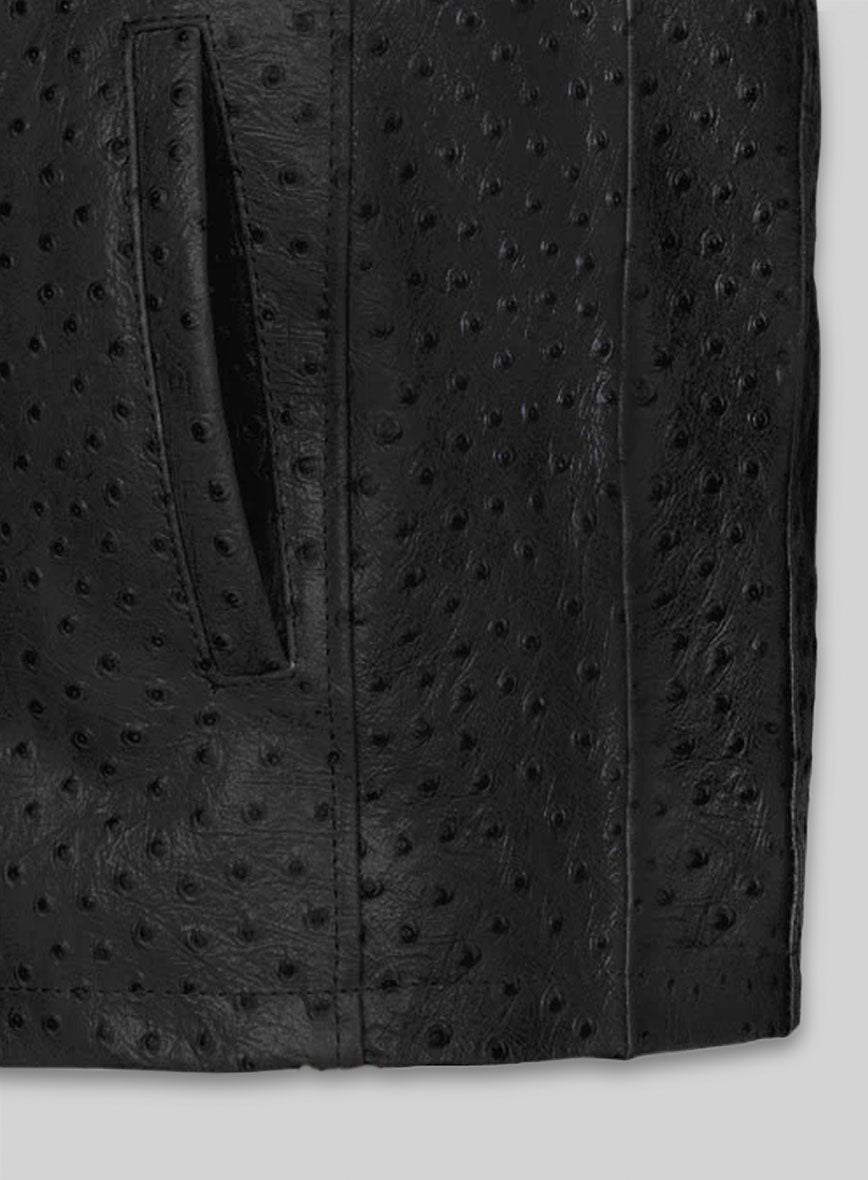 Black Ostrich Leather Hipster Jacket #2