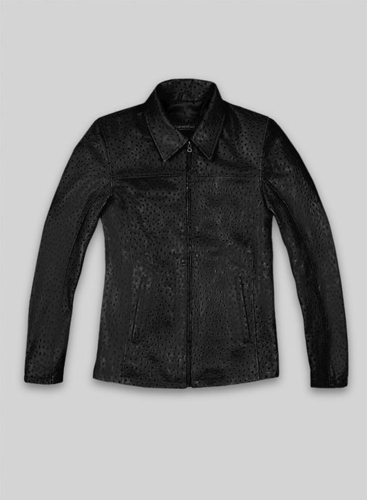 Black Ostrich Leather Hipster Jacket #2