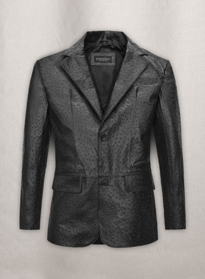 Black Ostrich Leather Blazer - LeatherCult