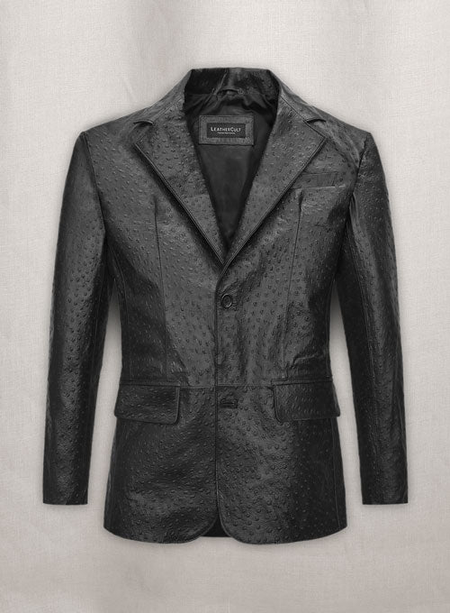 Black Ostrich Leather Blazer - LeatherCult