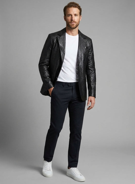 Black Ostrich Leather Blazer