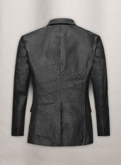 Black Ostrich Leather Blazer - LeatherCult