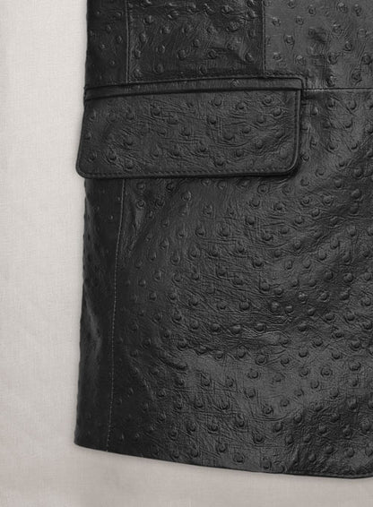 Black Ostrich Leather Blazer - LeatherCult