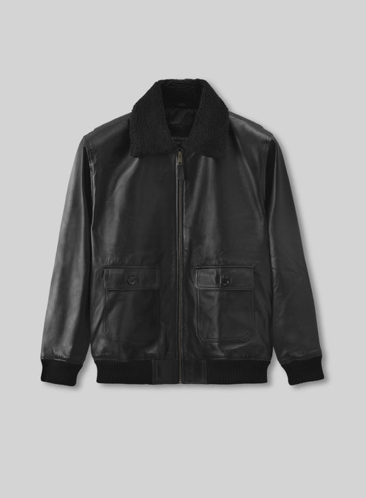 Black Pilot Aviator Leather Jacket