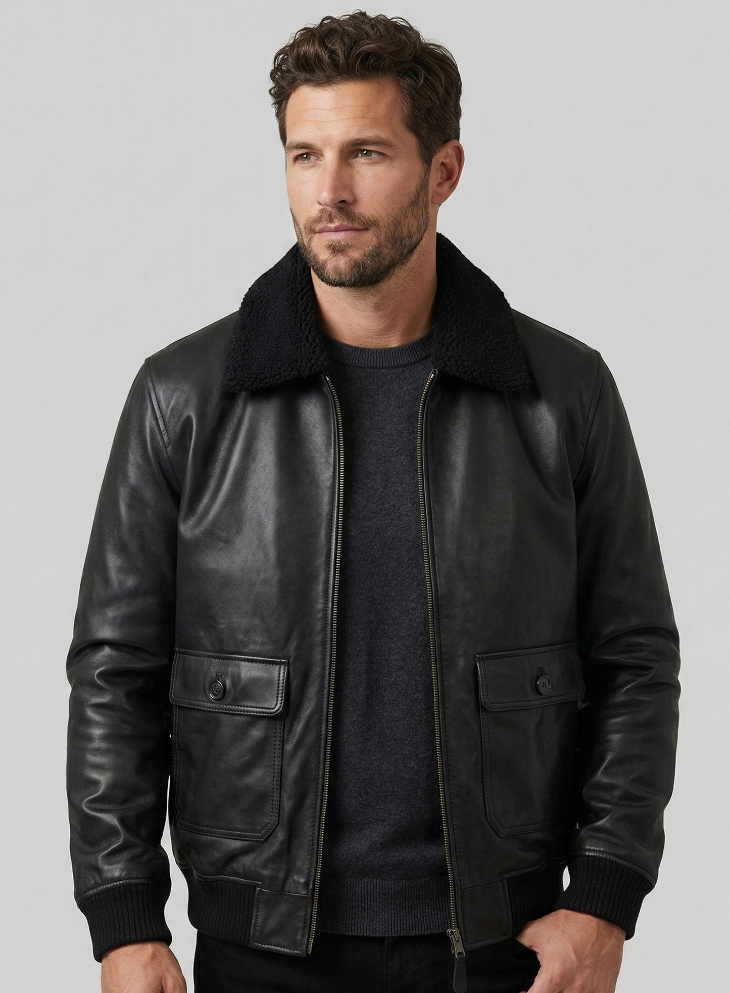 Black Pilot Aviator Leather Jacket